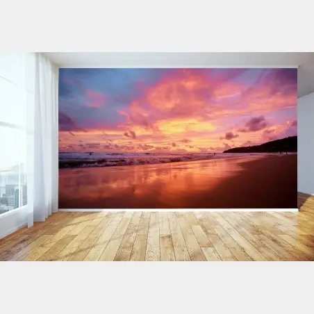 Papier peint coucher de soleil rose sur la plage – Wallnifity®