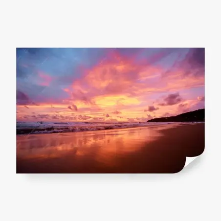 Papier peint coucher de soleil rose sur la plage – Wallnifity®