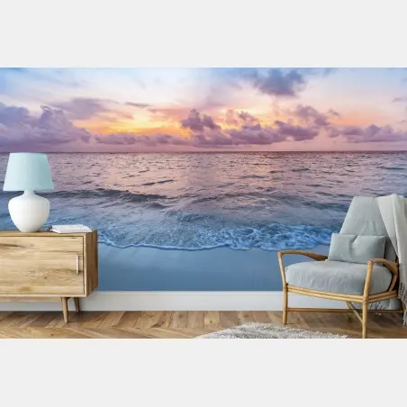 Papier peint coucher de soleil pastel sur la mer – Wallnifity®