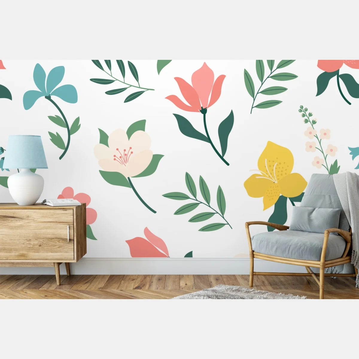 Papier peint motif floral printanier aux couleurs pastel – Wallnifity® Papier peint motif floral printanier aux couleurs pastel – Wallnifity®