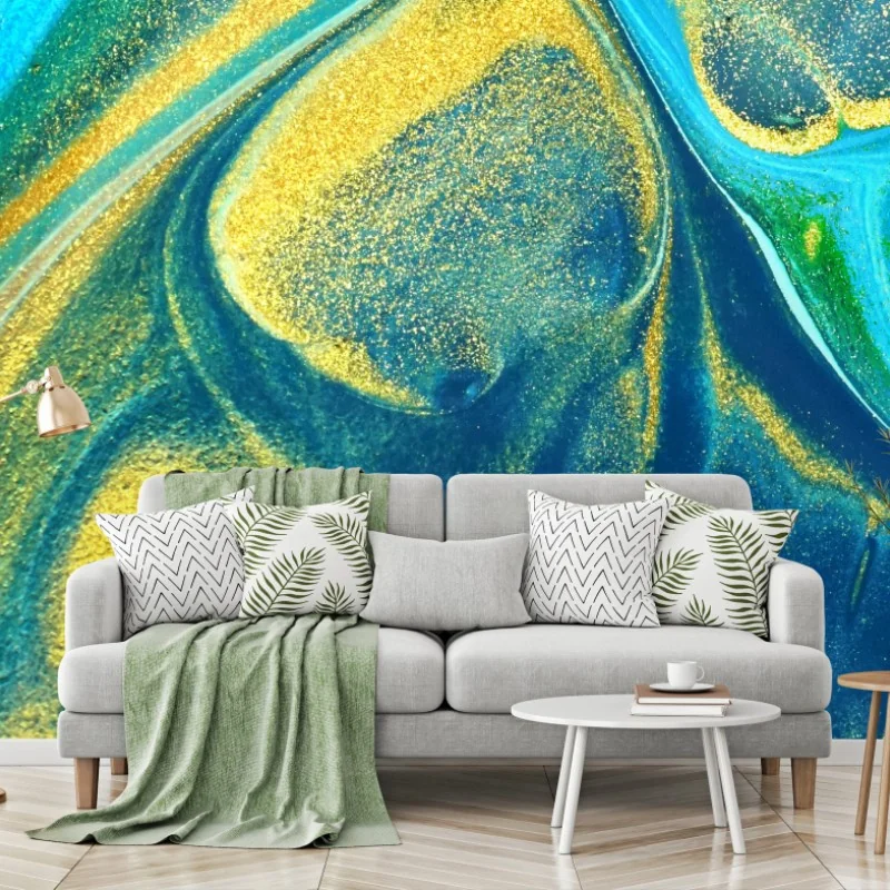 Papier peint vagues d'or et de bleu – Wallnifity® Papier peint vagues d'or et de bleu – Wallnifity®