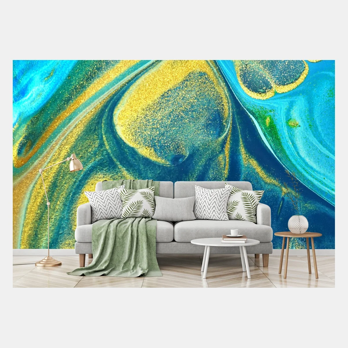 Papier peint vagues d'or et de bleu – Wallnifity® Papier peint vagues d'or et de bleu – Wallnifity®
