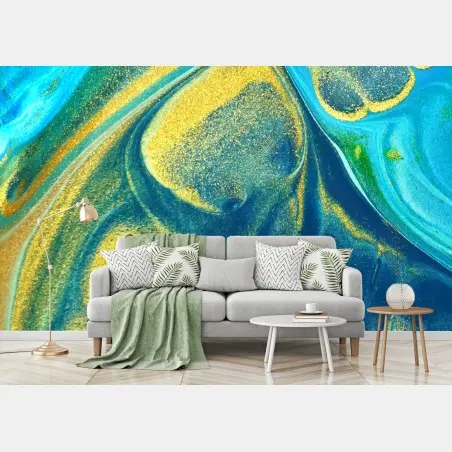 Papier peint vagues d'or et de bleu – Wallnifity®