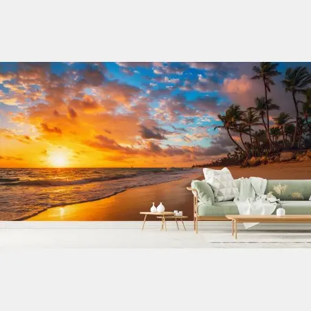 Papier peint paradis tropical au lever du soleil – Wallnifity®