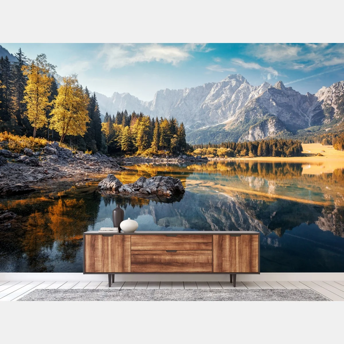 Papier peint reflets d'automne au lac de Fusine – Wallnifity® Papier peint reflets d'automne au lac de Fusine – Wallnifity®