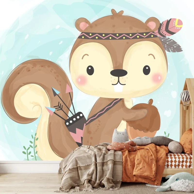 Papier peint adorable écureuil bohème pour chambre d'enfant – Wallnifity® Papier peint adorable écureuil bohème pour chambre d'enfant – Wallnifity®