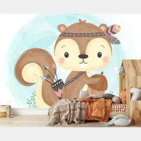 Papier peint adorable écureuil bohème pour chambre d'enfant – Wallnifity®