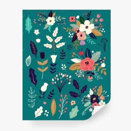 Papier peint jardin floral bohème sur fond turquoise – Wallnifity®