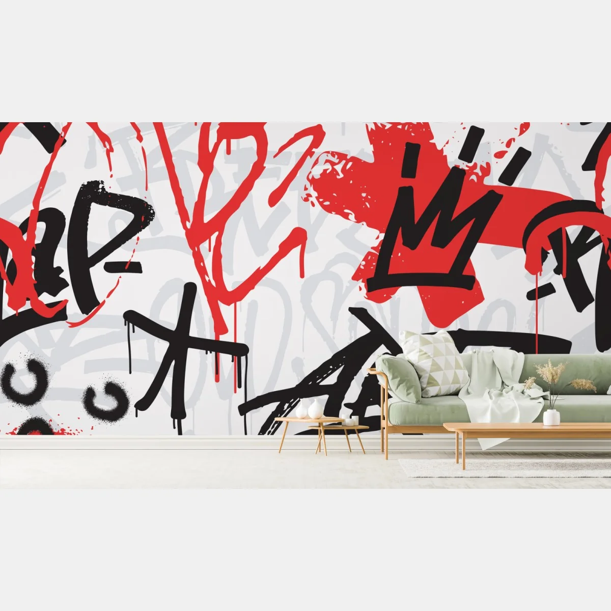 Papier peint motif graffiti urbain rouge et noir – Wallnifity® Papier peint motif graffiti urbain rouge et noir – Wallnifity®
