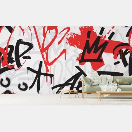 Papier peint motif graffiti urbain rouge et noir – Wallnifity®