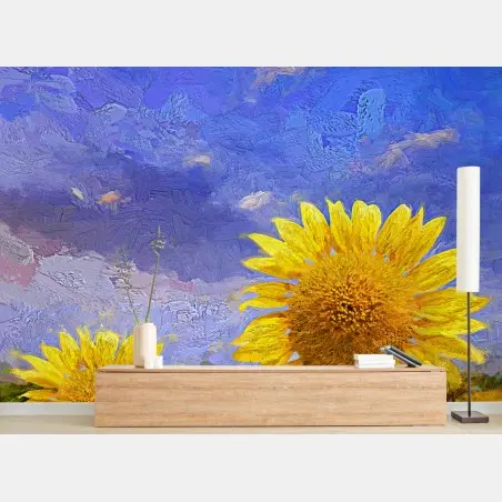 Papier peint champs de tournesols au ciel coloré – Wallnifity®