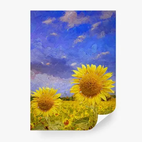 Papier peint champs de tournesols au ciel coloré – Wallnifity®