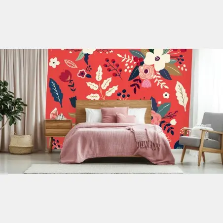 Papier peint composition florale corail contemporaine – Wallnifity®