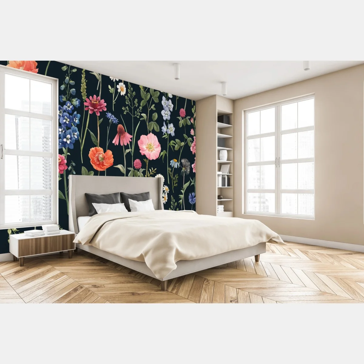 Papier peint jardin floral aquarelle sur fond sombre – Wallnifity® Papier peint jardin floral aquarelle sur fond sombre – Wallnifity®
