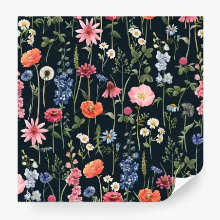 Papier peint jardin floral aquarelle sur fond sombre – Wallnifity®