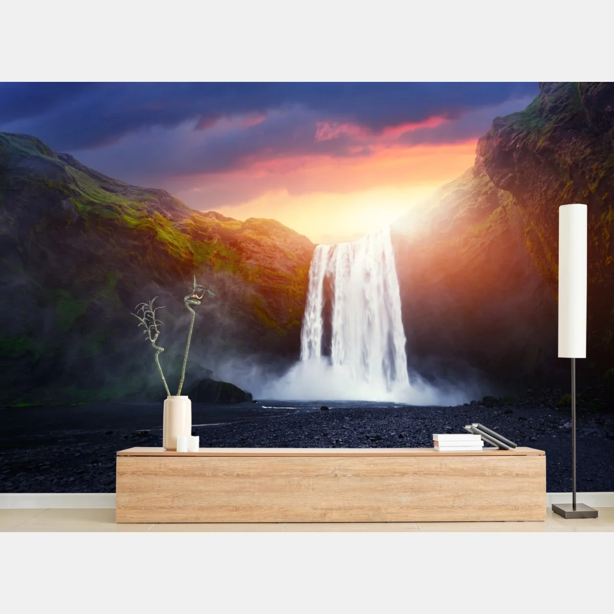 Papier peint cascade lumineuse au coucher du soleil – Wallnifity® Papier peint cascade lumineuse au coucher du soleil – Wallnifity®