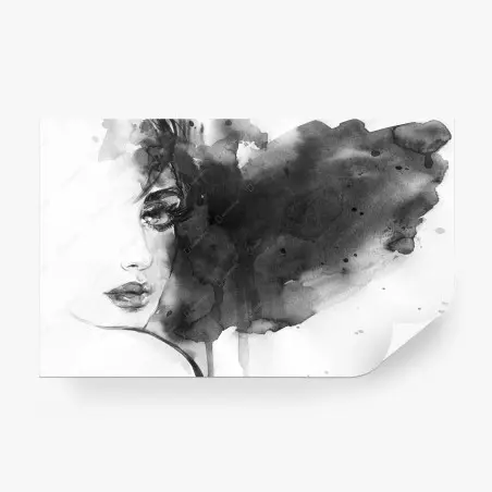 Papier peint visage féminin en aquarelle et encre – Wallnifity®