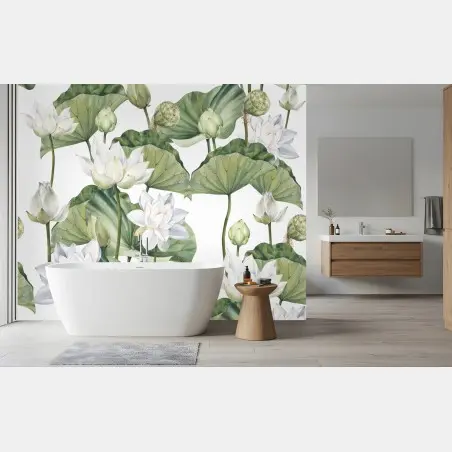 Papier peint motif de lotus blanc en aquarelle – Wallnifity®