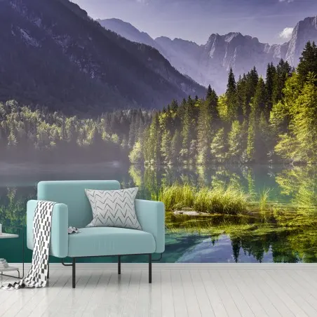 Papier peint aurore sur le Lago di Fusine – Wallnifity®