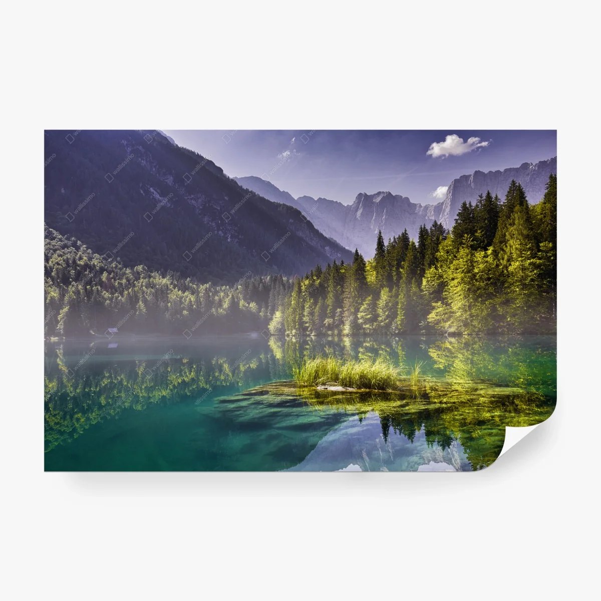 Papier peint aurore sur le Lago di Fusine – Wallnifity®