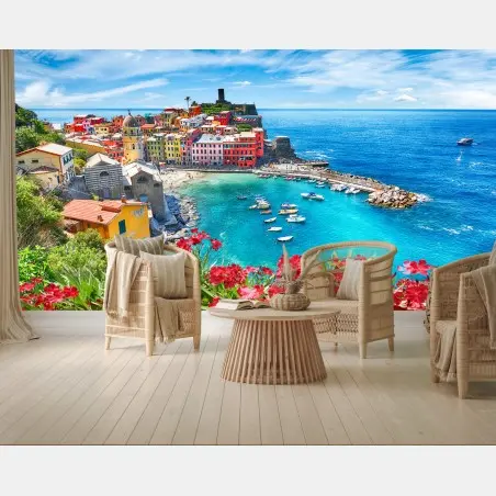 Papier peint village coloré de Vernazza, littoral d'Italie – Wallnifity®