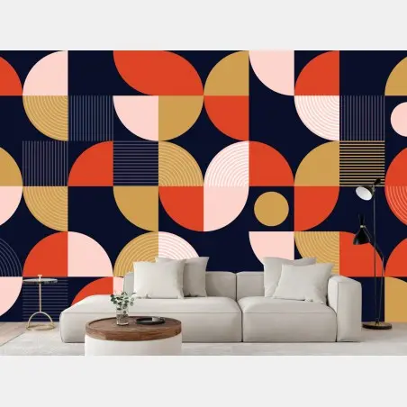 Papier peint motif géométrique rétro aux demi-cercles colorés – Wallnifity®