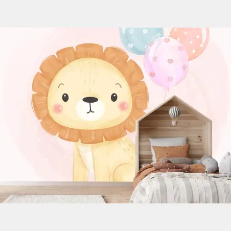 Papier peint lion mignon aux ballons pastel – Wallnifity®