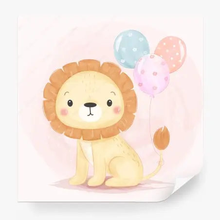 Papier peint lion mignon aux ballons pastel – Wallnifity®