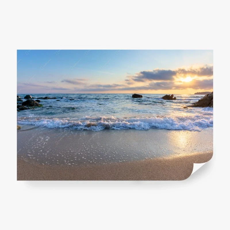 Papier peint lever de soleil sur la plage rocheuse – Wallnifity® Papier peint lever de soleil sur la plage rocheuse – Wallnifity®