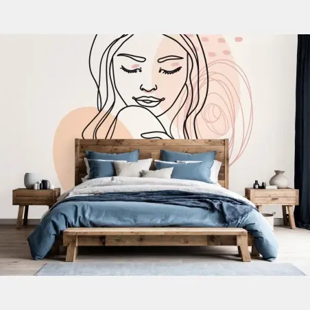 Papier peint portrait minimaliste femme aux tons rosés – Wallnifity®