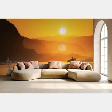 Papier peint surfeur au coucher de soleil doré – Wallnifity®