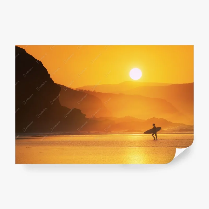 Papier peint surfeur au coucher de soleil doré – Wallnifity® Papier peint surfeur au coucher de soleil doré – Wallnifity®
