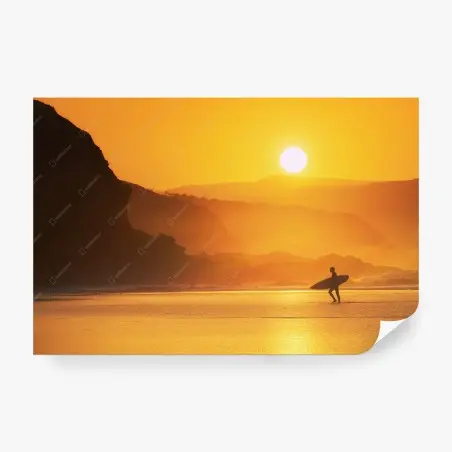 Papier peint surfeur au coucher de soleil doré – Wallnifity®