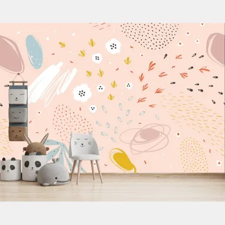 Papier peint motif floral abstrait aux tons pastel – Wallnifity®