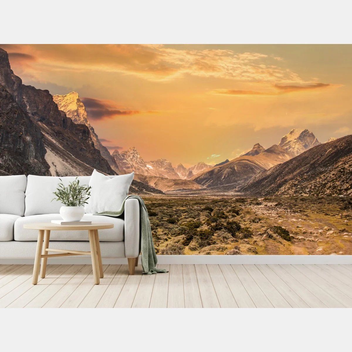 Papier peint coucher de soleil dans la vallée de l'Himalaya, Sagarmatha – Wallnifity® Papier peint coucher de soleil dans la vallée de l'Himalaya, Sagarmatha – Wallnifity®