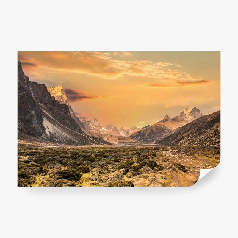 Papier peint coucher de soleil dans la vallée de l'Himalaya, Sagarmatha – Wallnifity® Papier peint coucher de soleil dans la vallée de l'Himalaya, Sagarmatha – Wallnifity®