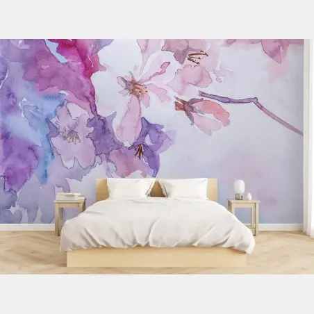 Papier peint aquarelle florale pastel en rose et violet – Wallnifity®