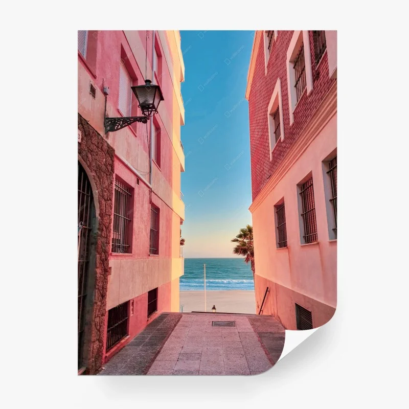Papier peint ruelle en bord de mer aux teintes pastel – Wallnifity® Papier peint ruelle en bord de mer aux teintes pastel – Wallnifity®