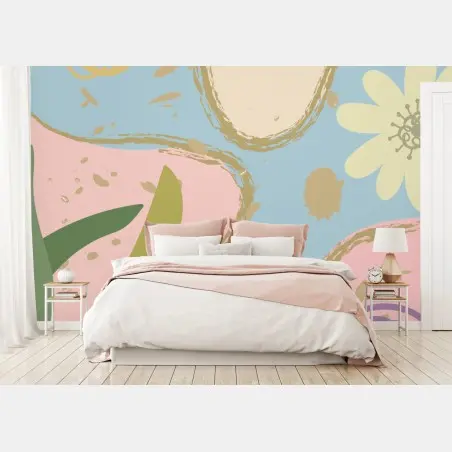 Papier peint motif floral abstrait aux couleurs pastel – Wallnifity®