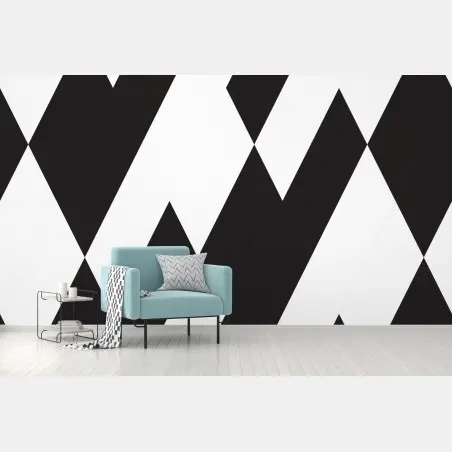 Papier peint motif losanges noir et blanc contemporain – Wallnifity®