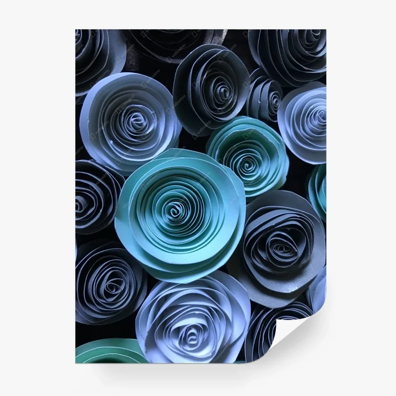 Papier peint roses en papier bleu et vert, motif décoratif – Wallnifity® Papier peint roses en papier bleu et vert, motif décoratif – Wallnifity®