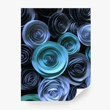 Papier peint roses en papier bleu et vert, motif décoratif – Wallnifity®