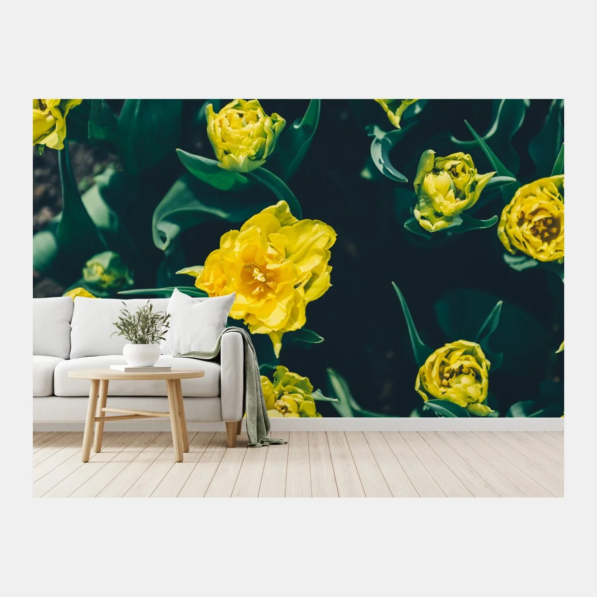 Papier peint tulipes doubles jaunes en vue aérienne – Wallnifity® Papier peint tulipes doubles jaunes en vue aérienne – Wallnifity®