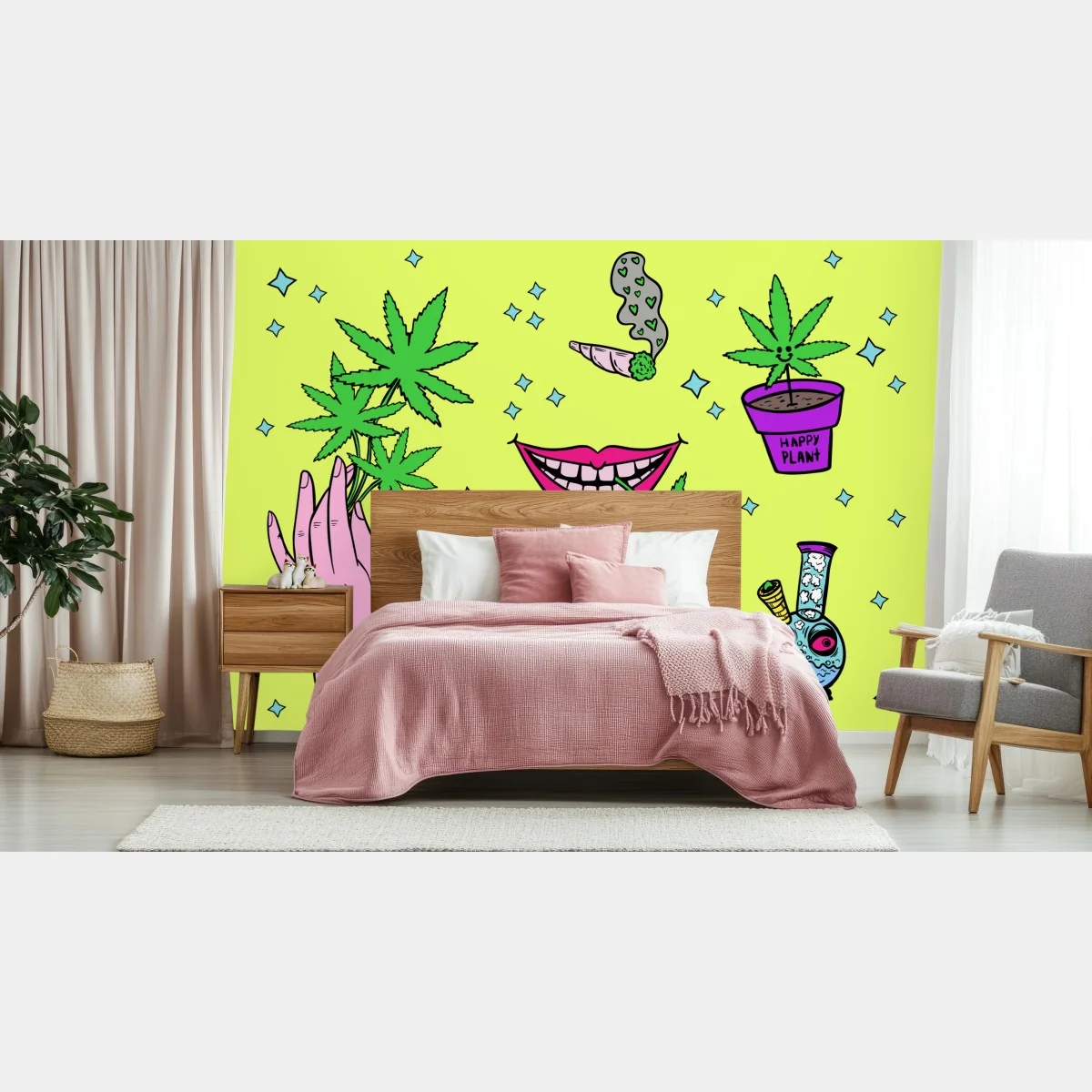 Papier peint illustration pop et psychédélique de feuilles de cannabis – Wallnifity® Papier peint illustration pop et psychédélique de feuilles de cannabis – Wallnifity®