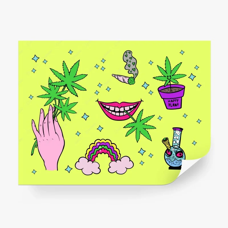 Papier peint illustration pop et psychédélique de feuilles de cannabis – Wallnifity® Papier peint illustration pop et psychédélique de feuilles de cannabis – Wallnifity®