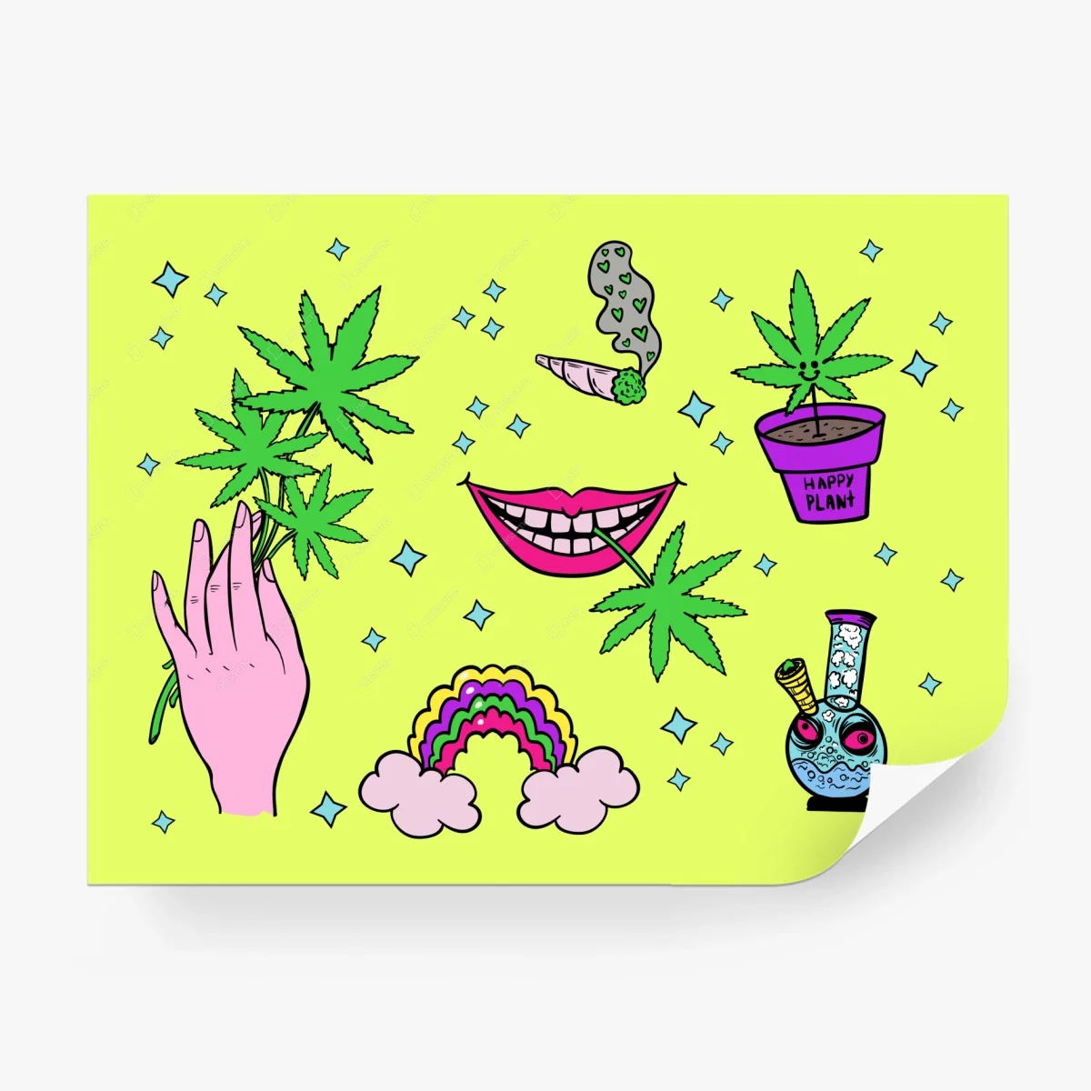 Papier peint illustration pop et psychédélique de feuilles de cannabis – Wallnifity® Papier peint illustration pop et psychédélique de feuilles de cannabis – Wallnifity®