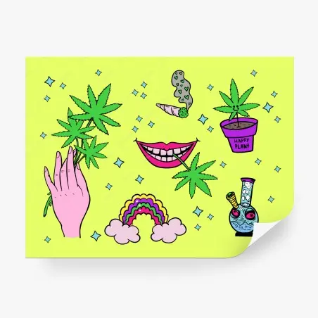 Papier peint illustration pop et psychédélique de feuilles de cannabis – Wallnifity®