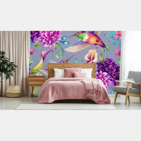 Papier peint paradis floral tropical aux colibris – Wallnifity®