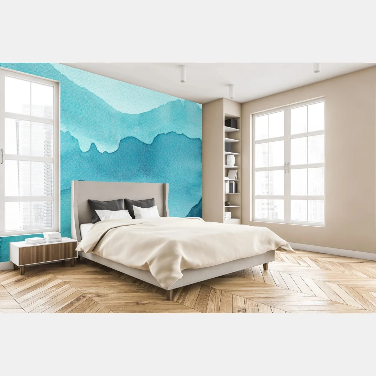 Papier peint paysage de montagnes aquarelle en tons turquoise – Wallnifity® Papier peint paysage de montagnes aquarelle en tons turquoise – Wallnifity®