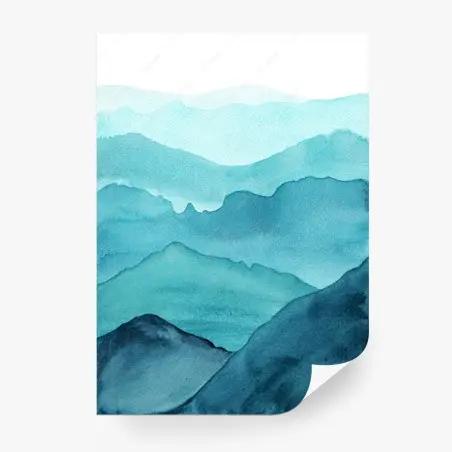 Papier peint paysage de montagnes aquarelle en tons turquoise – Wallnifity®